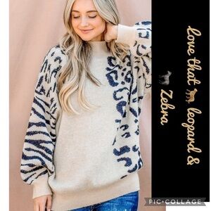 SALE!! Love that 🐆 Leopard& Zebra 🦓 Print! Deep Cream Sweater
